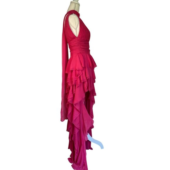 Alice + Olivia Holly Ruffle Maxi Dress With Scarf in Raspberry 2 New Womens Gown - Picture 6 of 16
